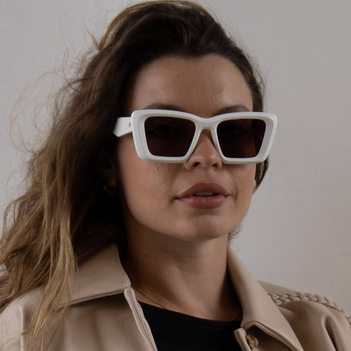 Zaii Gloss White oversized cat eye designer sunglasses