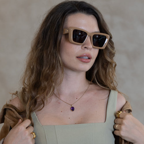Zaii Tan Oversized Cat Eye Designer Sunglasses Brown Lens