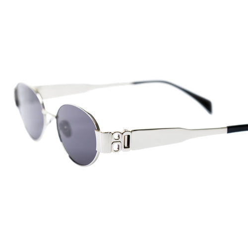 Isla silver frame women's designer sunglasses black lens