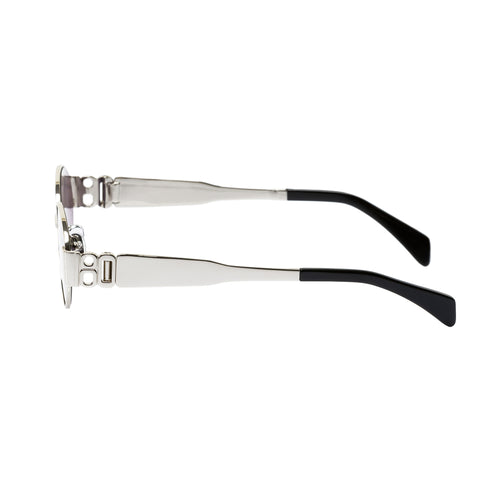Isla silver frame women's designer sunglasses black lens