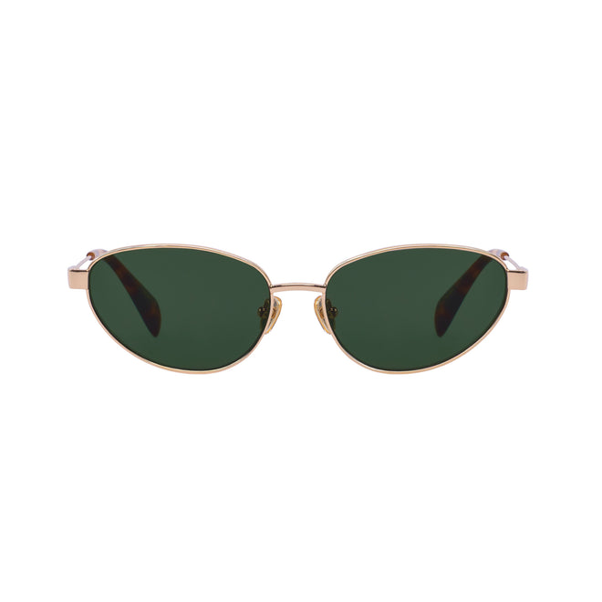 Zephyr gold frame cat-eye sunglasses with green lens