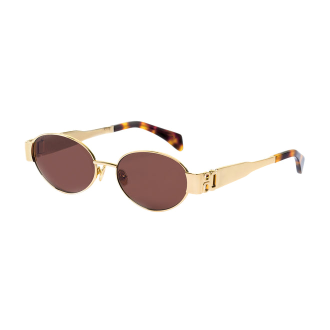 Isla Gold Frame Oval Women's Designer Sunglasses Brown Lens