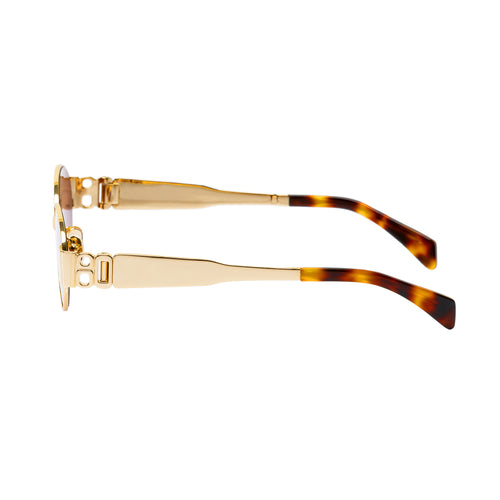Isla Gold Frame Oval Women's Designer Sunglasses Brown Lens
