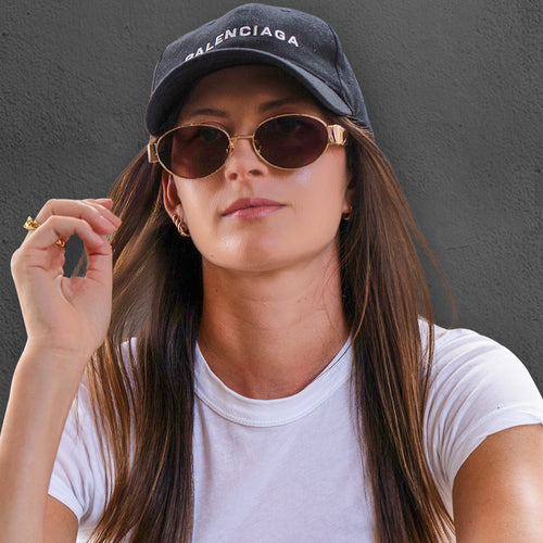 Isla gold frame oval women's designer sunglasses brown lens