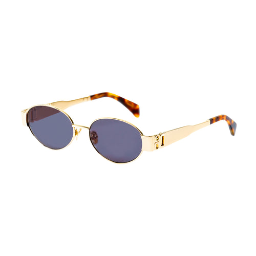 Isla Gold Oval Women's Designer Sunglasses Black Lens