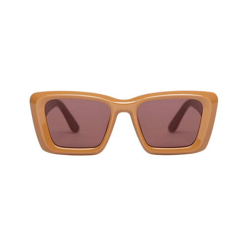 Zaii Tan Oversized Cat-Eye Designer Sunglasses Brown Lens