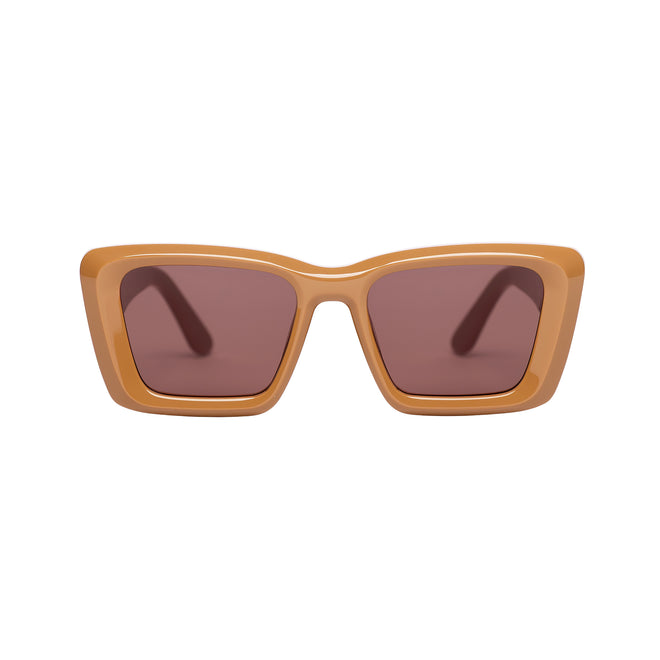 Zaii Tan Oversized Cat-Eye Designer Sunglasses Brown Lens