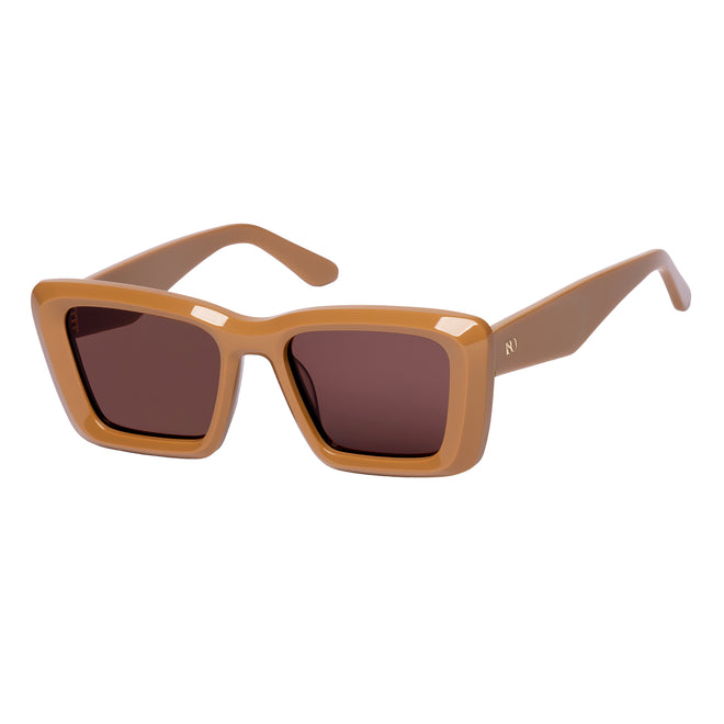 Zaii Tan Oversized Cat-Eye Designer Sunglasses Brown Lens