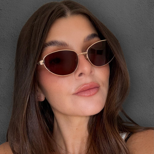 Zephyr gold cat-eye womens designer sunglasses brown lens