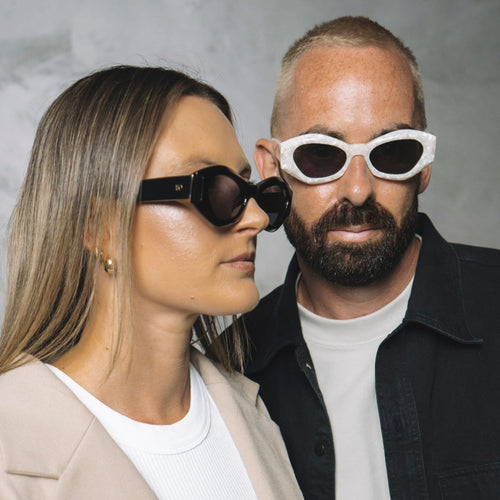 Unique Premium Designer Luxury Sunglasses | Rufus Gloss Black & Pearl White