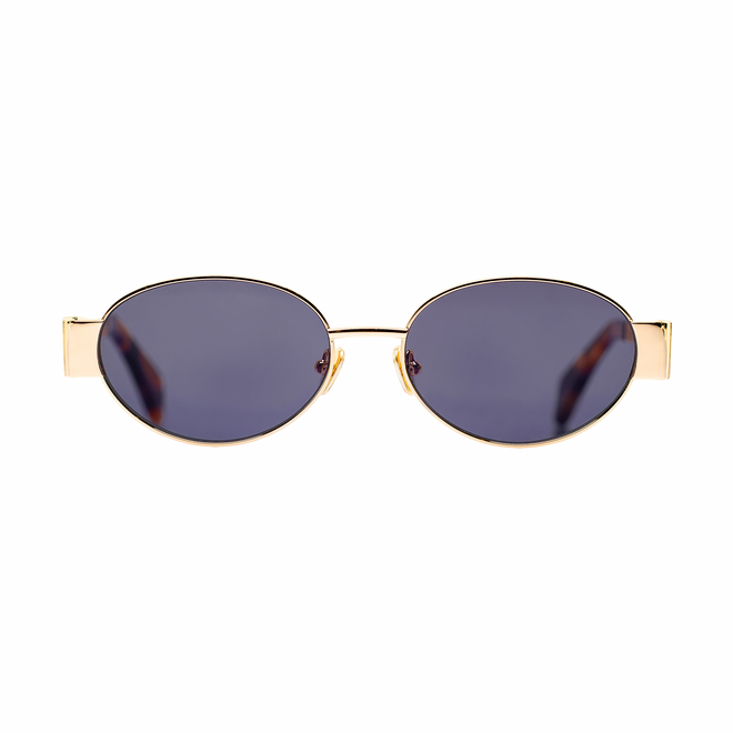 Isla gold oval women's designer sunglasses black lens