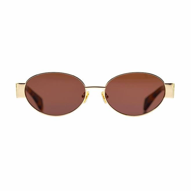Isla gold frame oval womens designer sunglasses brown lens