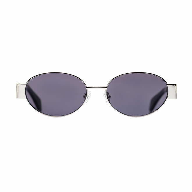 Isla silver frame womens designer sunglasses black lens