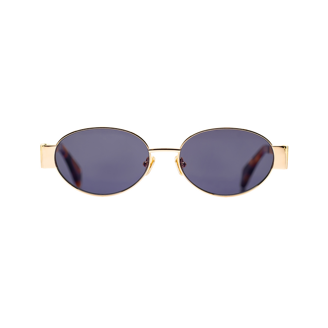Isla gold oval women's designer sunglasses black lens