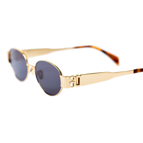 Isla gold oval women's designer sunglasses black lens