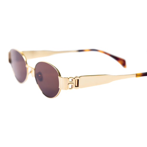 Isla gold frame oval women's designer sunglasses brown lens