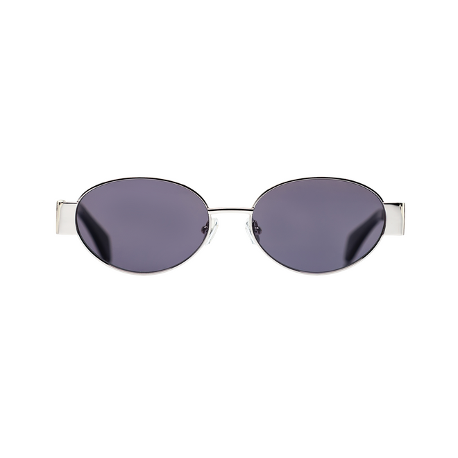 Isla silver frame womens designer sunglasses black lens