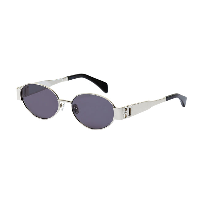 Isla silver frame women's designer sunglasses black lens